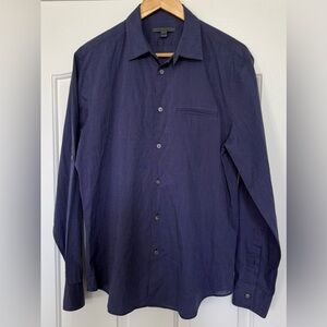 John Varvatos 100% Cotton Button-Down Shirt | Men’s Medium Navy Long Sleeve
